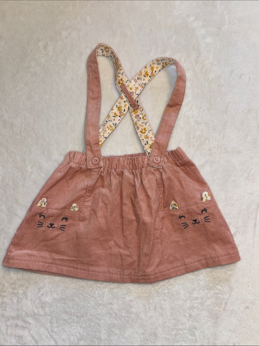 Carters Girls' Pink Corduroy Suspender Skirt with Kitty Pockets